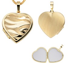 Medaillon 585 echt Gold Anhänger Herz 14 Karat Gelbgold 2 Fotos 30 mm groß neu