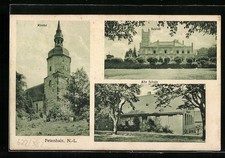 Ansichtskarte Petershain, Blick auf Schloß, Kirche, Alte Schule 1936 