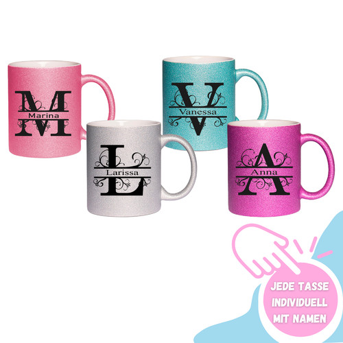 Glitzertasse mit namen - glitzertasse,