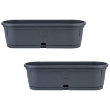 ENGELLAND 2 x Blumenkasten Blumentopf Trog Drainage-System L 50 cm Anthrazit