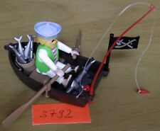 Playmobil 3792 Pirat mit Ruderboot vollständig Angel Fische Eimer Piratenfahne..