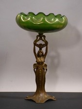 lo2/1  Jugendstil Fußschale mit Frauenfigur  Glasschale aus Böhmen ~ 1900