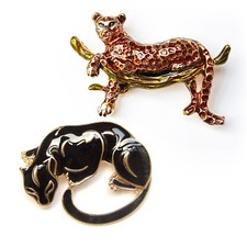 2pcs Brooch Gold Brown Leopard