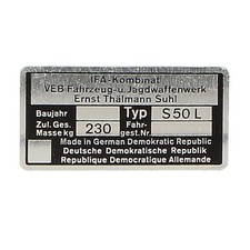 Simson S50 L Typenschild