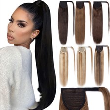 NEU 100% Remy Echthaar Pferdeschwanz Zopf Clip In Hair Ponytail Extensions Glatt