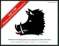 Aufkleber Keilerkopf, 300 Jahre Hardenbergische Kornbrennerei, 8 x 7 cm