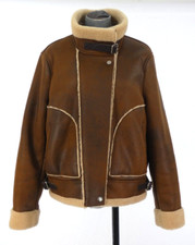 Zara Jacke Flieger Lammfell Faux Mouton braun Boa Riders Stehkragen Gr. L