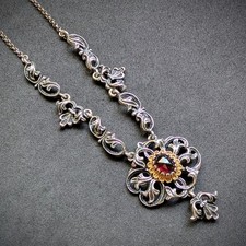 Vintage Tracht Collier Kette Granat 835 Silber alt