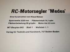 RC - Motorsegler MEDUSA v. Klaus Nietzer Bauplan DIn A1 , Vintage, 60iger Jh.
