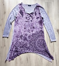 Gina BENOTTI Tunika Oberteil Shirt Lila Flieder Strasssteine Kordel M 40-42