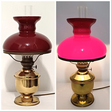 Vintage Tischlampe Ahlemann+ Schlatter Öllampe-Stil Messing/Glas Höhe 48 cm