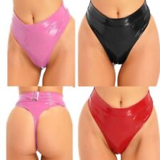 DE Damen Wetlook Hotpants Slip Mit Strapshalter Leder Shorts Strings Unterwäsche