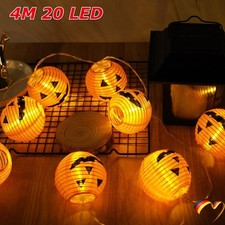 Halloween Deko Garten, 4M 20 LED Orange Kürbis Lampion Lichterkette Wasserdicht