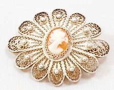 Wunderschöne Gemmen Brosche 800 Silber filigrane Arbeit Silberdraht Silberkugeln