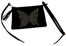 Wildleder Schulter- Abendtasche schwarz Wildleder & Strass 25 x 19 cm