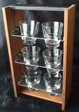 Teak Bar Gestell Gläser im schwenkbaren Edelstahl Halter Bauhaus Design 1970er