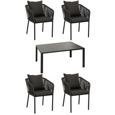 B-Ware Gartengarnitur MCW-N41, Tisch+4xStuhl, Rope, anthrazit, Kissen dunkelgrau