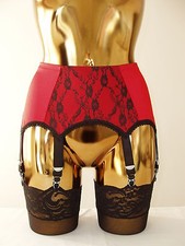 Medium rot Lycra schwarz Spitze vorne 8 Riemen Designer Strapsgürtel Taille 28"-30"