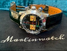 HERREN TAUCHERUHR MECHANISCH KROKO 🐊 ECHT LEDER ARMBAND CHRONOGRAPH MARLINWATCH