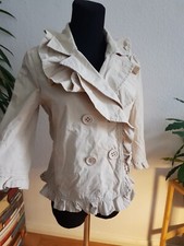 Damen Esprit Edc Blazer Anzug Jacke Rüschen Baumwoll Stretch Beige M 38 S 36 