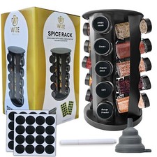 Gewürzregal Edelstahl, Arbeitsplatte schwarz, 20 Gläser, drehbarer Organizer