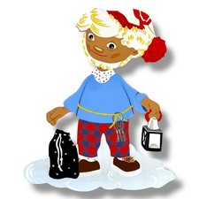 1960er Mertens-Kunst BRD-Sandmännchen 21cm Märchen-Holzbild Vintage Deko Figur