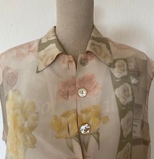 Vintage Laurel Escada by Margaretha Ley Seide ärmellose Bluse Blumen Pastelltöne