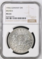 VALORIS Kaiserreich 5 Mark Bremen 1906 J NGC MS 64
