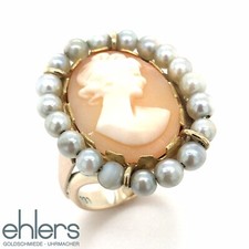 Damenring Gemme Gold 333er Gelbgold 8kt Zuchtperlen Fingerring Edeldame 1192