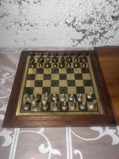 Schachbrett Dame Holz Messing Zinn Figuren Römisch Stil Vintage Selten