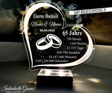 Geschenk  Eiserne Hochzeit 65 Jahre Hochzeitstag Gravur BELEUCHTET LED