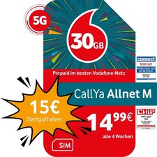 Vodafone Prepaid CallYa M|30 GB statt 20 GB|15 EUR Startguthaben ohne Vertrag 5G