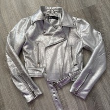 Zara Bikerjacke Biker Jacke Damen Silber Festlich Party Kurz Gr. XS NEU NP 99€