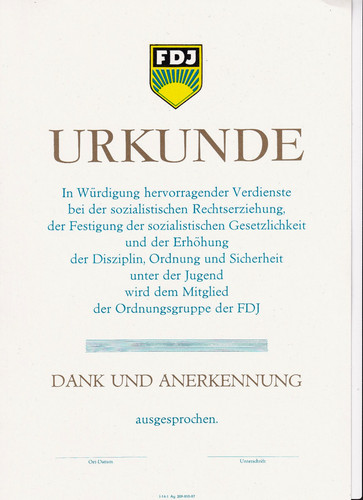 Ddr blanko urkunde fdj - ddr,