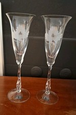 2 schöne Sektgläser Sektflöten SPIEGELAU Kristallglas handgeschliffener Dekor