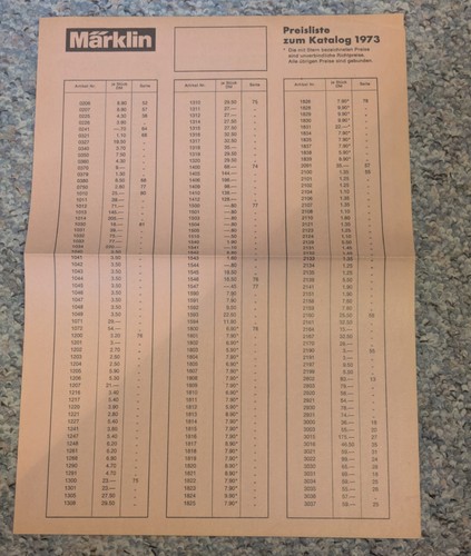Märklin 1973 preisliste - 1973,