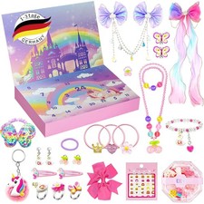 Adventskalender Einhorn 2025 – 24 Füllungen mit Schmuck, Haarschmuck, Spielspaß.