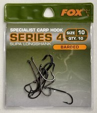 FOX Specialist Carp Hook Series 4 Supa Longshank #10 Barbed 10-Stück Angel Haken