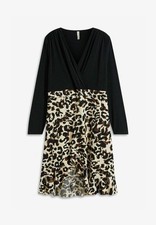 Jerseykleid in Wickeloptik Gr. 48/50 Schwarz Weiß Leo Damen Shirt-Kleid Neu