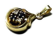 Graziler 585 Gold 14 K Gelbgold Anhänger 2 Saphire 2 Diamanten Klassiker L 19 mm