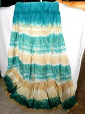 wNeu BOUTIQUE S 36 38 Voland Rock Türkis grün beige gold Maxi Damen Baumwol k125