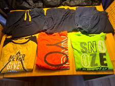 3 x Jungen Schlafanzug 146/152 YIGGA Pyjama lang, orange/grün/gelb