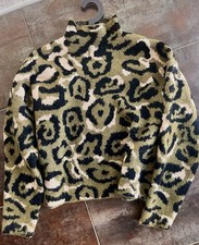 ZARA + DAMEN PULLI PULLOVER M / L + GRÜN LEO + STEHKRAGEN + CROP HERBST + TOP