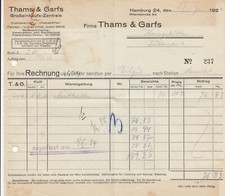 HAMBURG, Rechnung 1924, Thams & Garfs Grosseinkaufs-Zentrale Röst-Kaffee