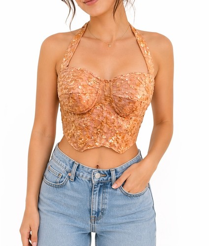 Vintage bustier peach - vintage, lace