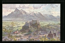 Künstler-AK Edward Harrison Compton: Salzburg, Teilansicht gegen Untersberg 