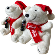 2x Coca Cola Eisbär Schal & Flasche 13cm Plüschtier 90er Kuscheltier Stofftier