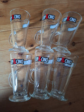 6*Gläser*Cup & Cino*Latte Pralino*Henkel*transparent*Aufdruck*gut erhalten*