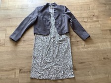 Damen Sommer-Kleid mit Bolero-Jäckchen Gr.  40 Grau 2-Teiler
