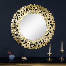 Dekorativer Wandspiegel COINS 80cm antik gold Metall rund handmade Flurspiegel